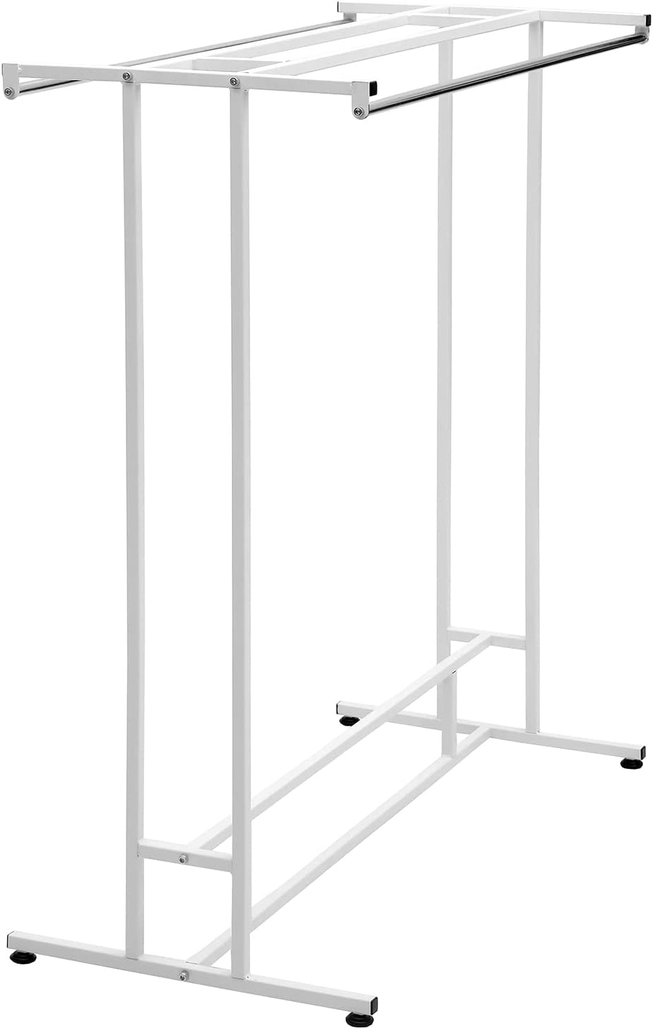 MyGift White Stainless Steel Freestanding Garment Rack, Heavy Duty Double Rod Clothes Rack Clothing