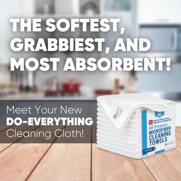 MW Pro Microfiber Cleaning Cloth | White (12 Pack) | Size 16" x 16" | All Purpose Microfiber Towels