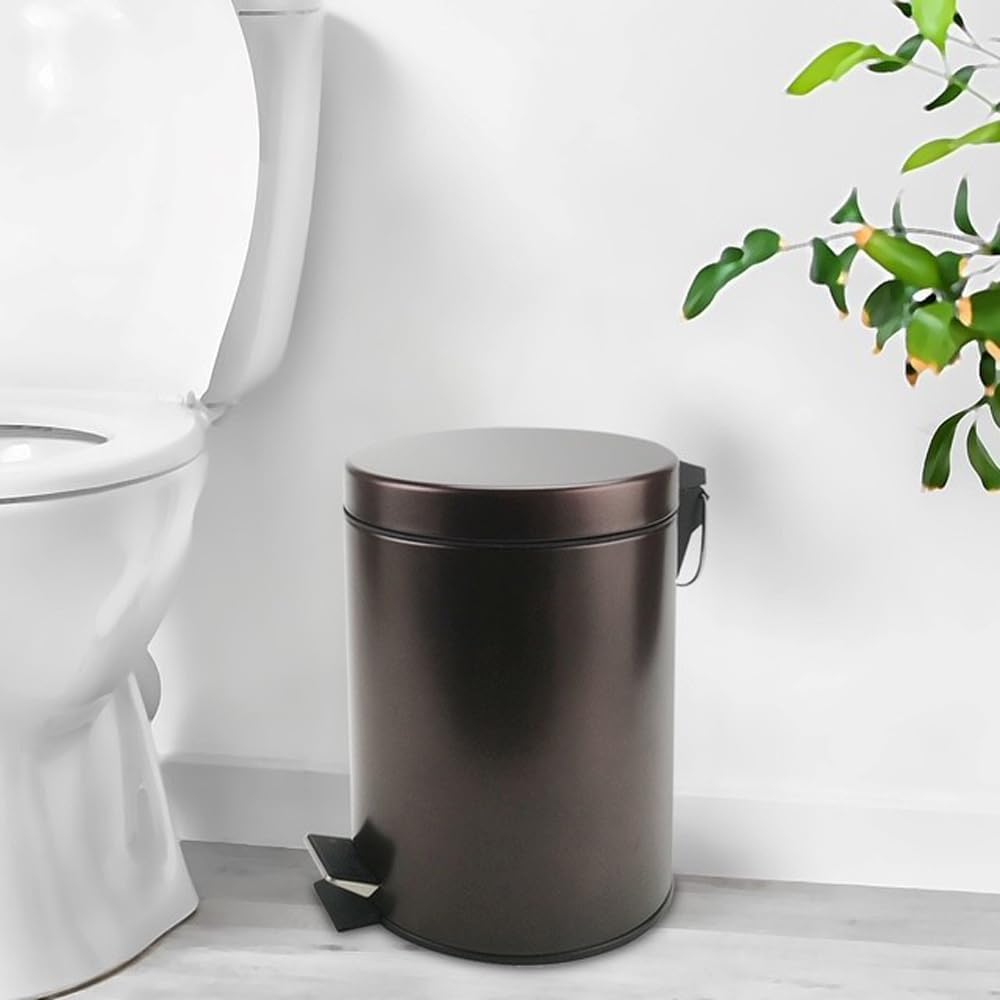 Stainless Steel Small Trash Can with Lid & Step Pedal - 5 Liters/1.3 Gallon Soft Close Waste Basket
