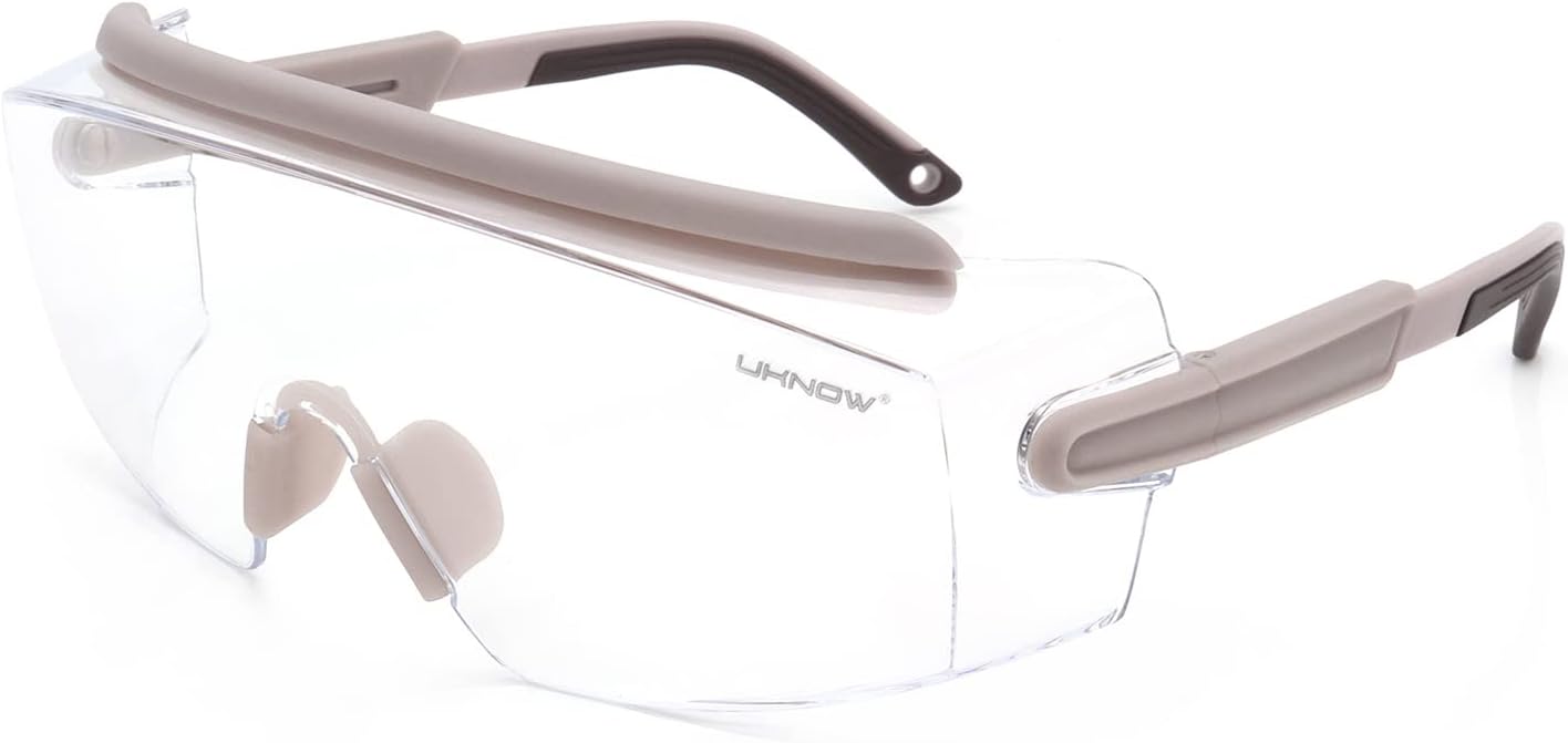 UKNOW Safety Goggles Over Glasses, Safety Glasses Anti Fog Wraparound Eye Protection, Protective