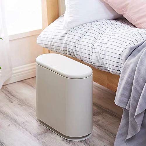 IEEK Slim Plastic Trash Can with Press Top Lid,2.4 Gallon/10 Liter Garbage Can Modern Waste Basket