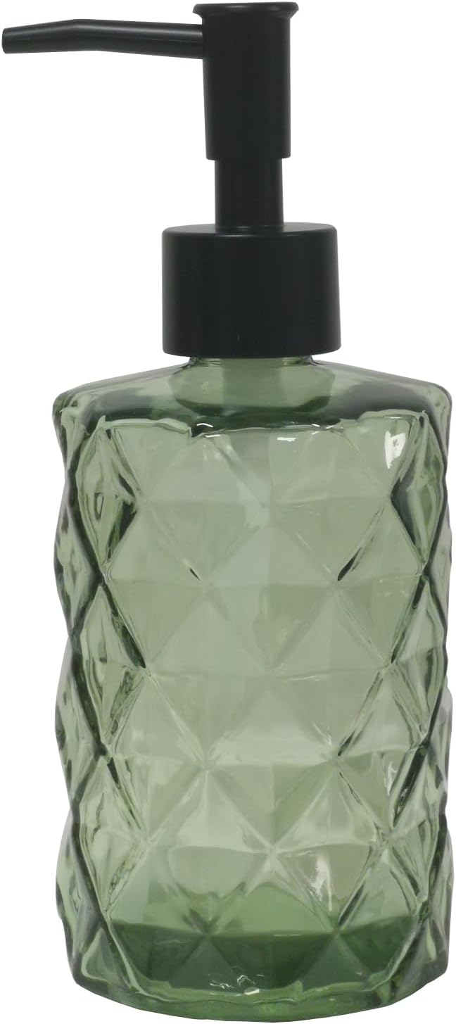 Green Glass Soap Dispenser, 12oz Bathroom Hand Dispenser, Lotion Dispenser with Black Plastic Pump