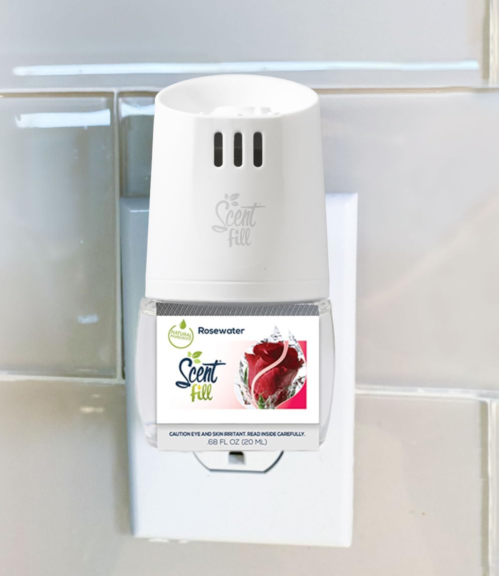 Scent Fill Rosewater Plug in Air Freshener, Scented Oil Refills, 2 Plug in Refills & Diffuser - Air