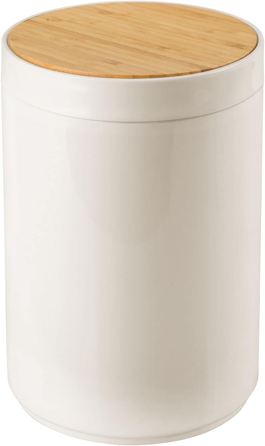 mDesign Plastic Round Trash Can Small Wastebasket - Garbage Bin Container with Swing-Close Lid