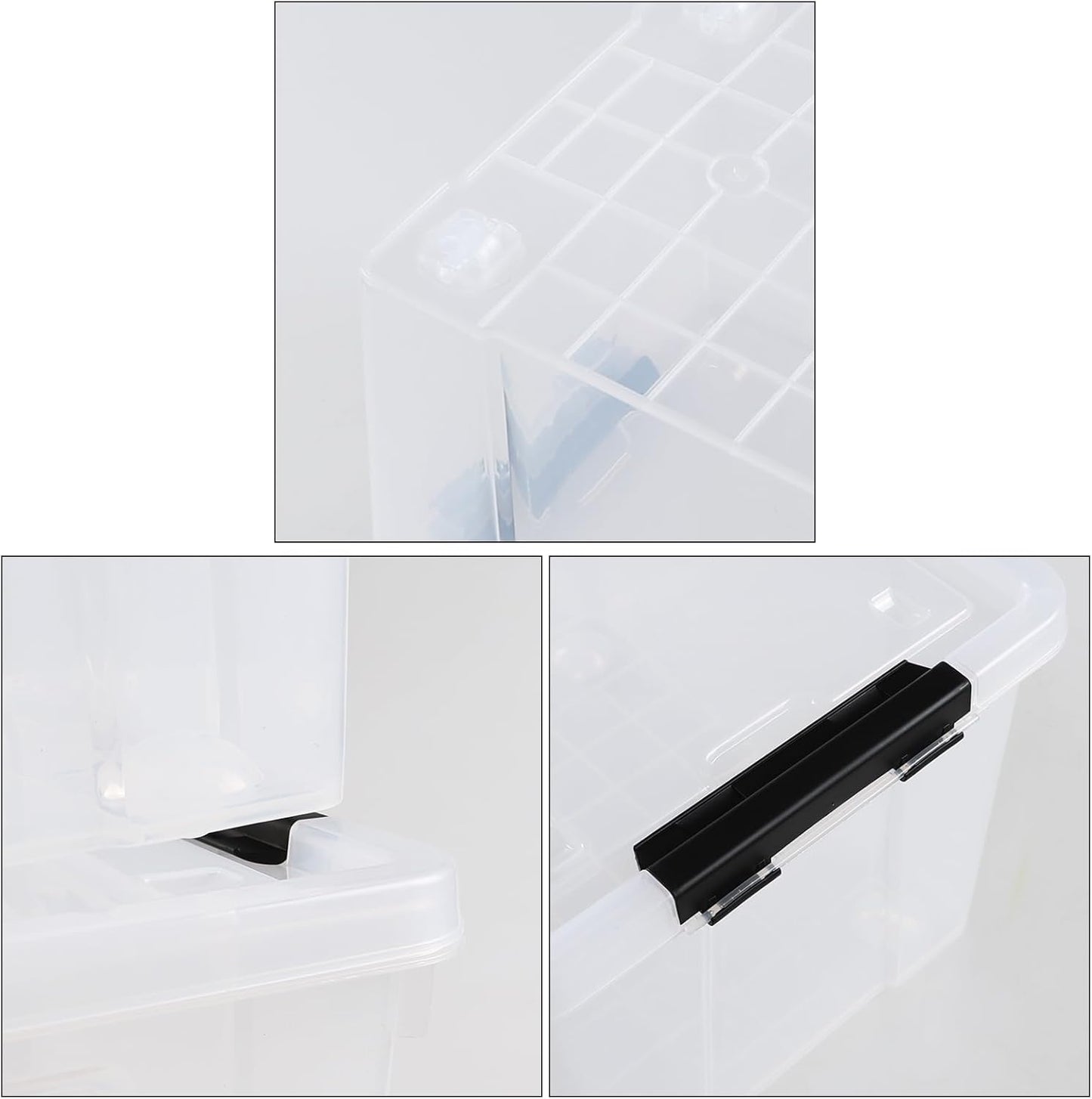 Set of 4 50 L Stackable Plastic Storage Container with Latching Lids and Wheels, Clear Home Garage
