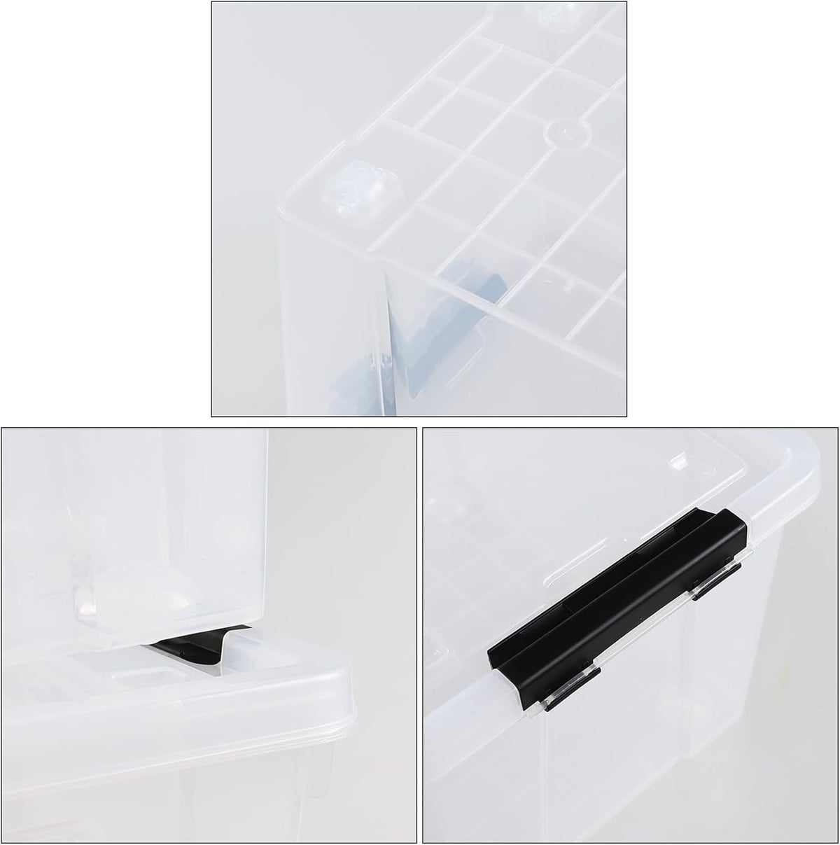 Set of 4 50 L Stackable Plastic Storage Container with Latching Lids and Wheels, Clear Home Garage