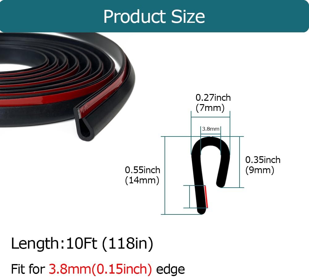 Rubber Edge Trim Black, U Channel Rubber Seal Strip with Self-Adhesive Tape, Metal Edge Protector