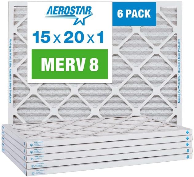 Aerostar 15x20x1 MERV 8-6 Count - High Efficiency Pleated HVAC, Furnace & Air Conditioner Filters