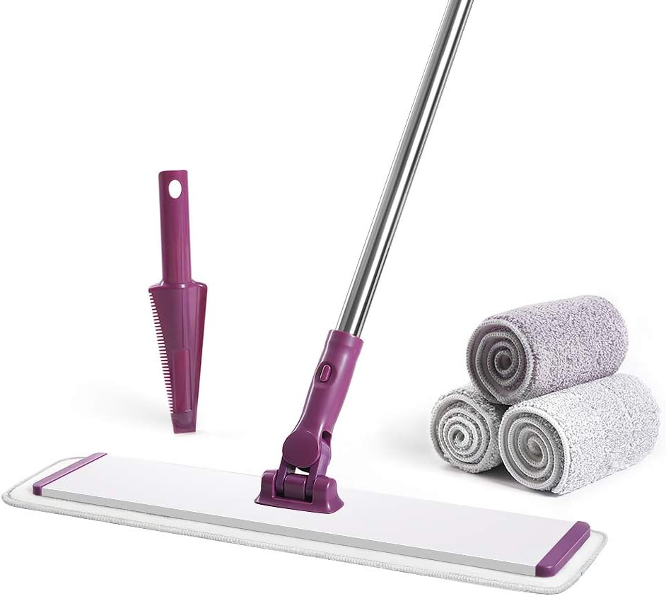 CQT Commercial Flat Microfiber Floor Mop Cleaning System 18" Inch Wet Dry and Dust Hardwood with 4
