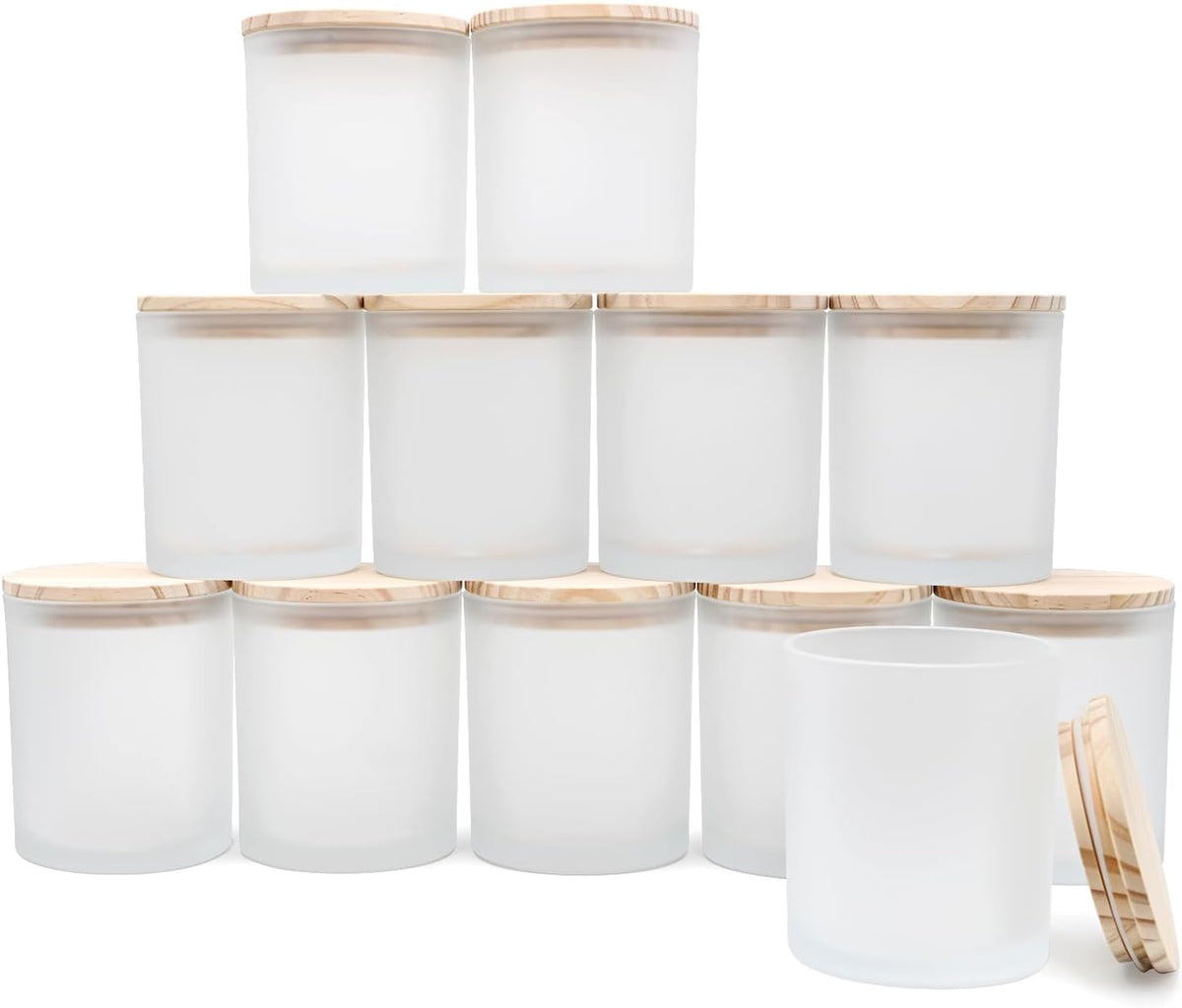14 OZ Thick Candle Jars for Making Candles 12 Pcs, 3 Wick Empty Jars with Wood Lids for Candle