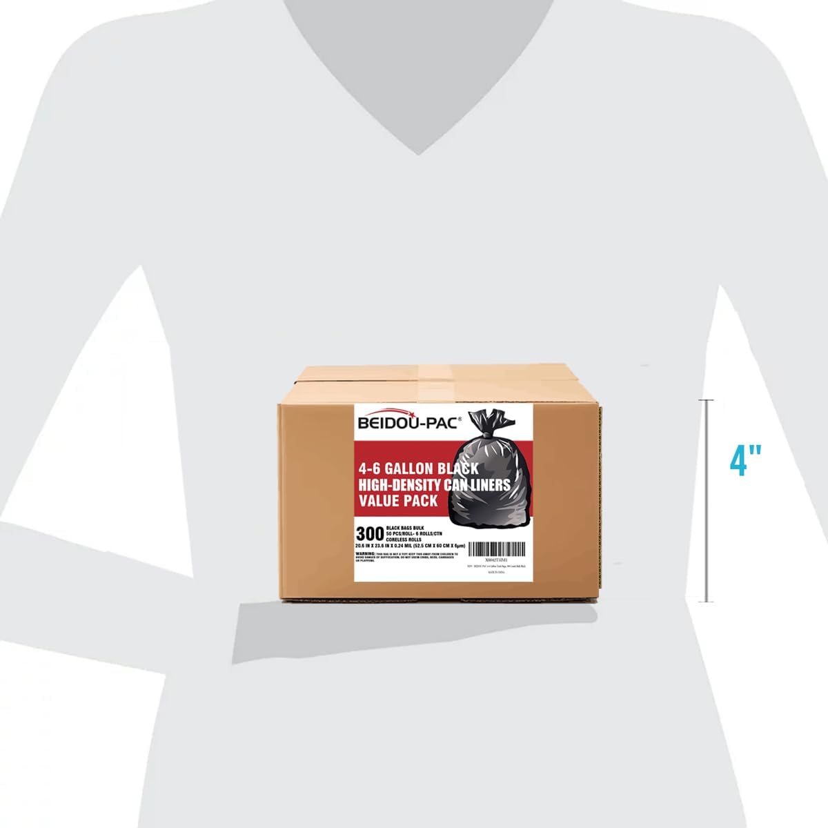 4-6 Gallon Trash Bags, 300 Count Black Garbage bags, Multi-purpose Trash Can Bin Liners for