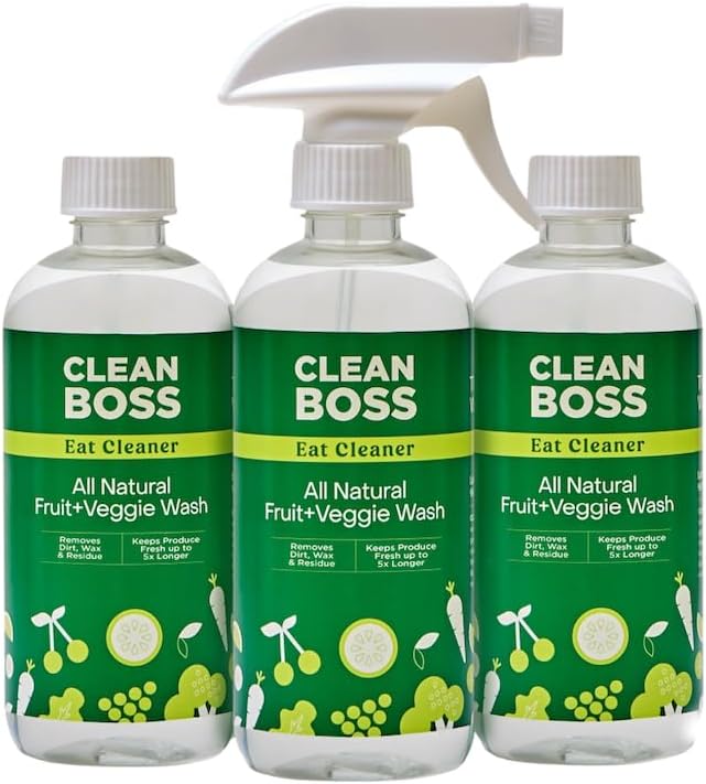 CleanBoss Eat Cleaner Triple-Action Fruit + Veggie Wash - 12 oz, Pack of 3 - Removes Harmful
