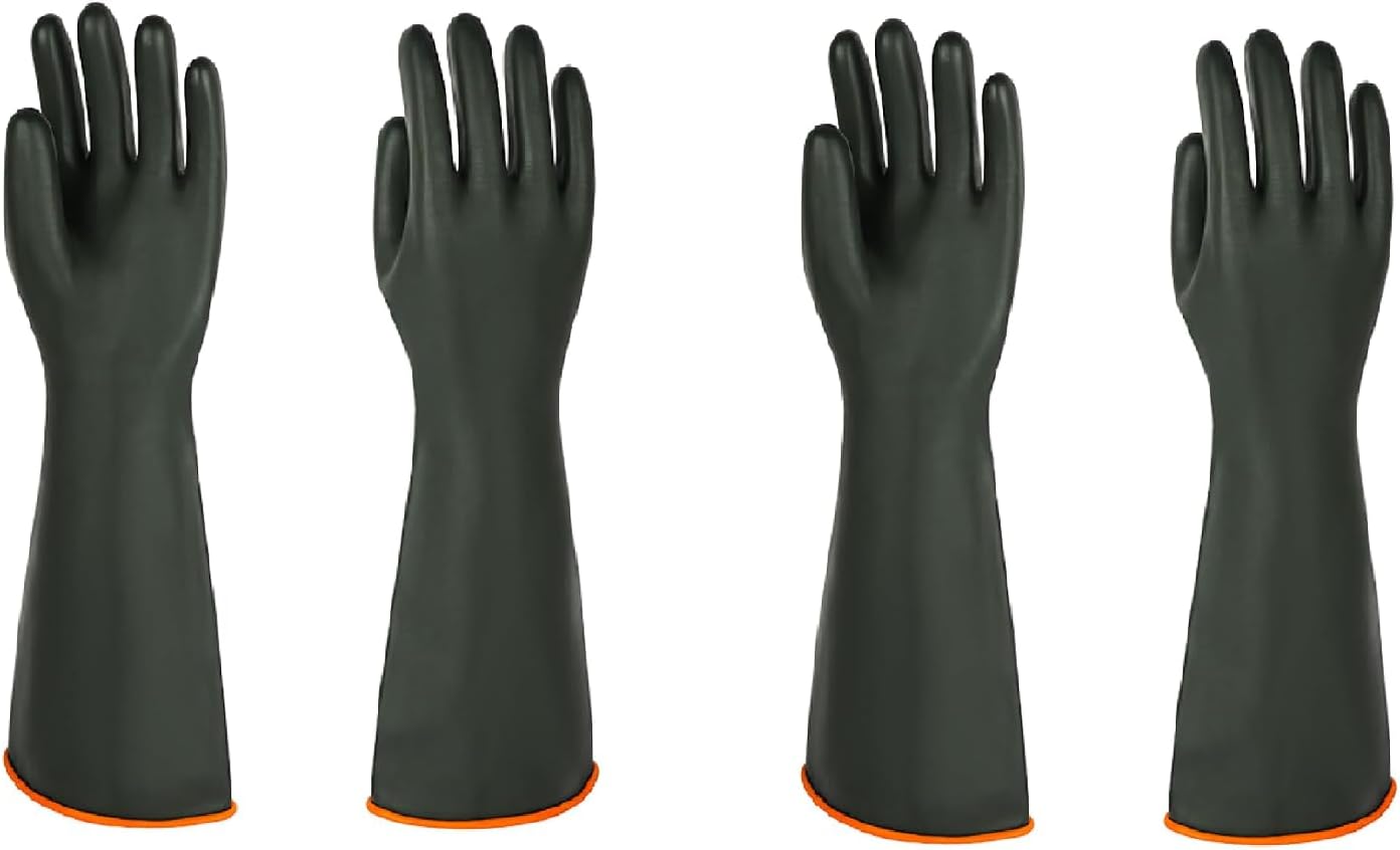 North Tower Heavy-Duty Latex Chemical Resistant Gloves - Reusable Long Rubber Dishwashing Gloves