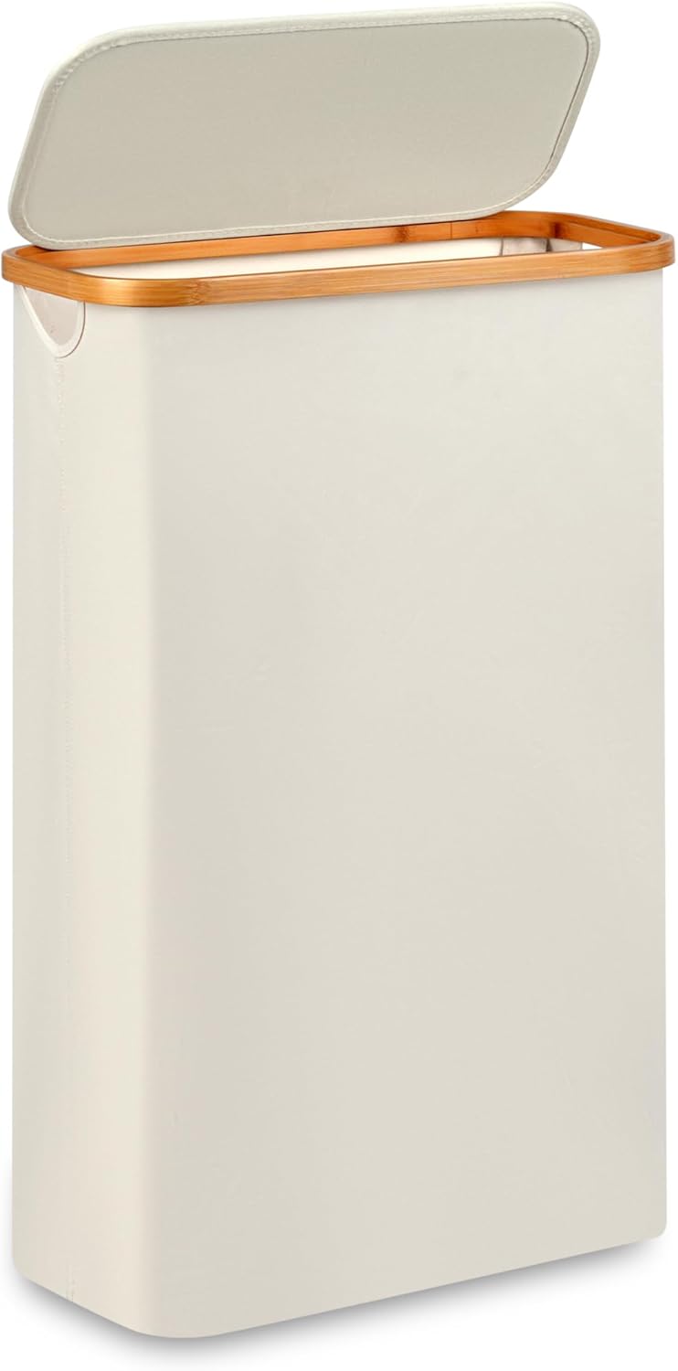 Slim Laundry Basket,Tall laundry Hamper with Lid,60L Hamper for Laundry,Dirty Cloth Hamper with