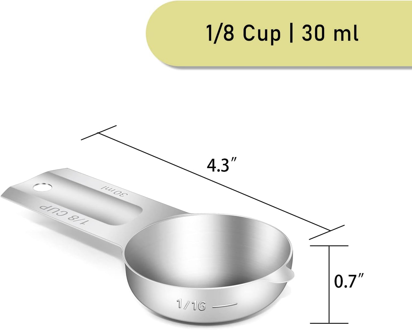 2PCS 1/8Cup (30ml, 1oz) Single Measuring Cup, Stainless Steel Measure Scoop, Metric and US