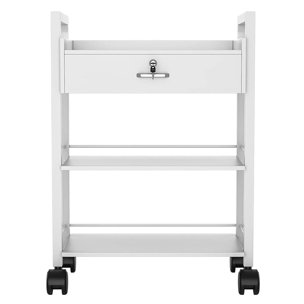 Paddie Salon Trolley Cart, Wooden Mobile Utility Cabinet Lab Cart with 1 Drawer 2 Trays, Rolling