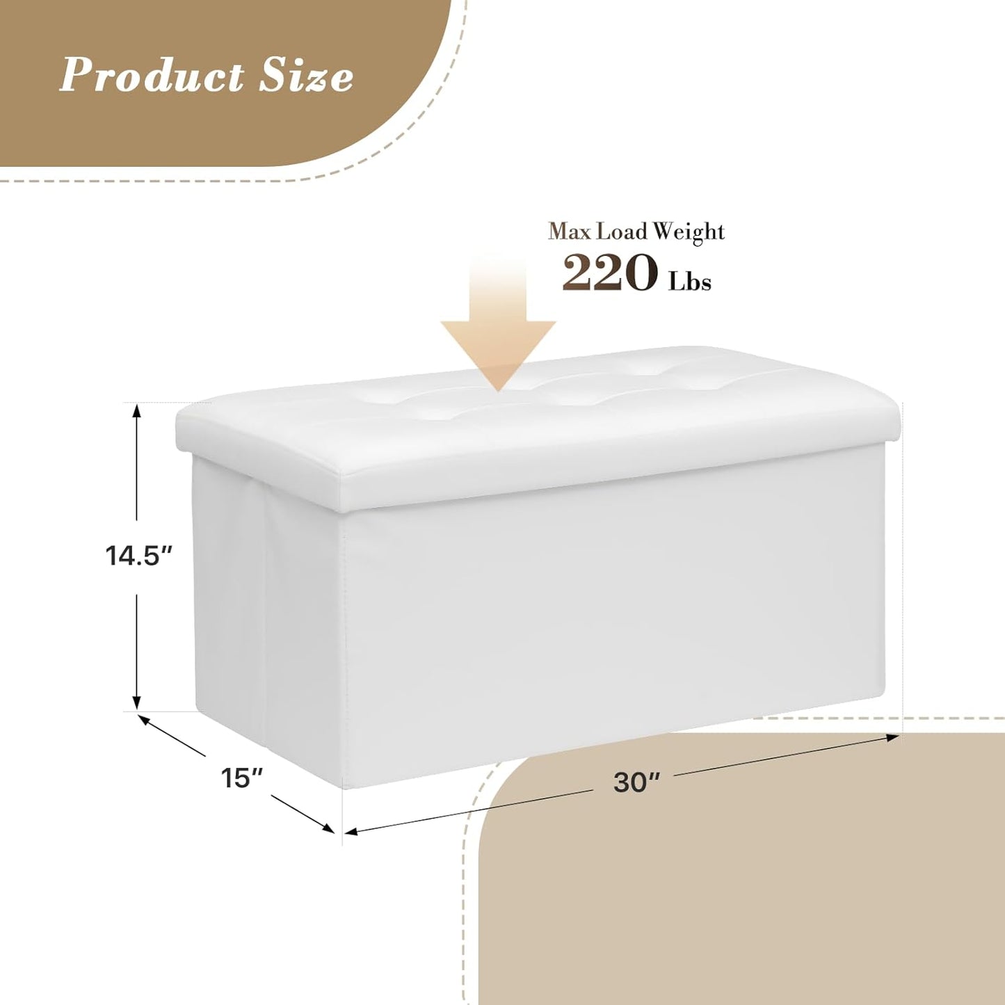 Athena Collection 30" Storage Ottoman Bench Folding Bench with 90L Hidden Storage, Large End of Bed