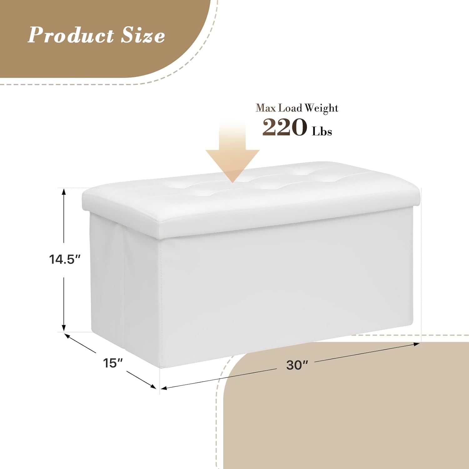 Athena Collection 30" Storage Ottoman Bench Folding Bench with 90L Hidden Storage, Large End of Bed
