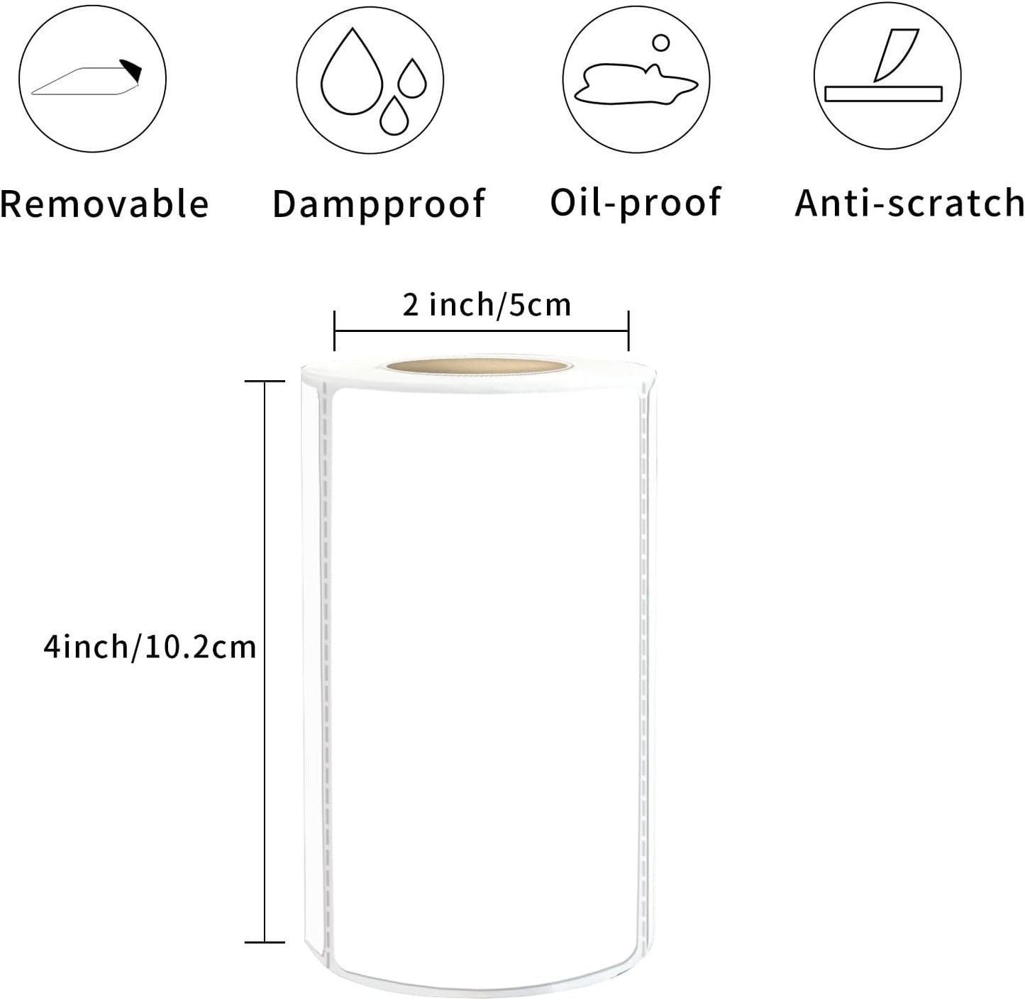 2×4 Inch White Removable Thermal Labels,Waterproof Thermal Label,250 Sheets per Roll with