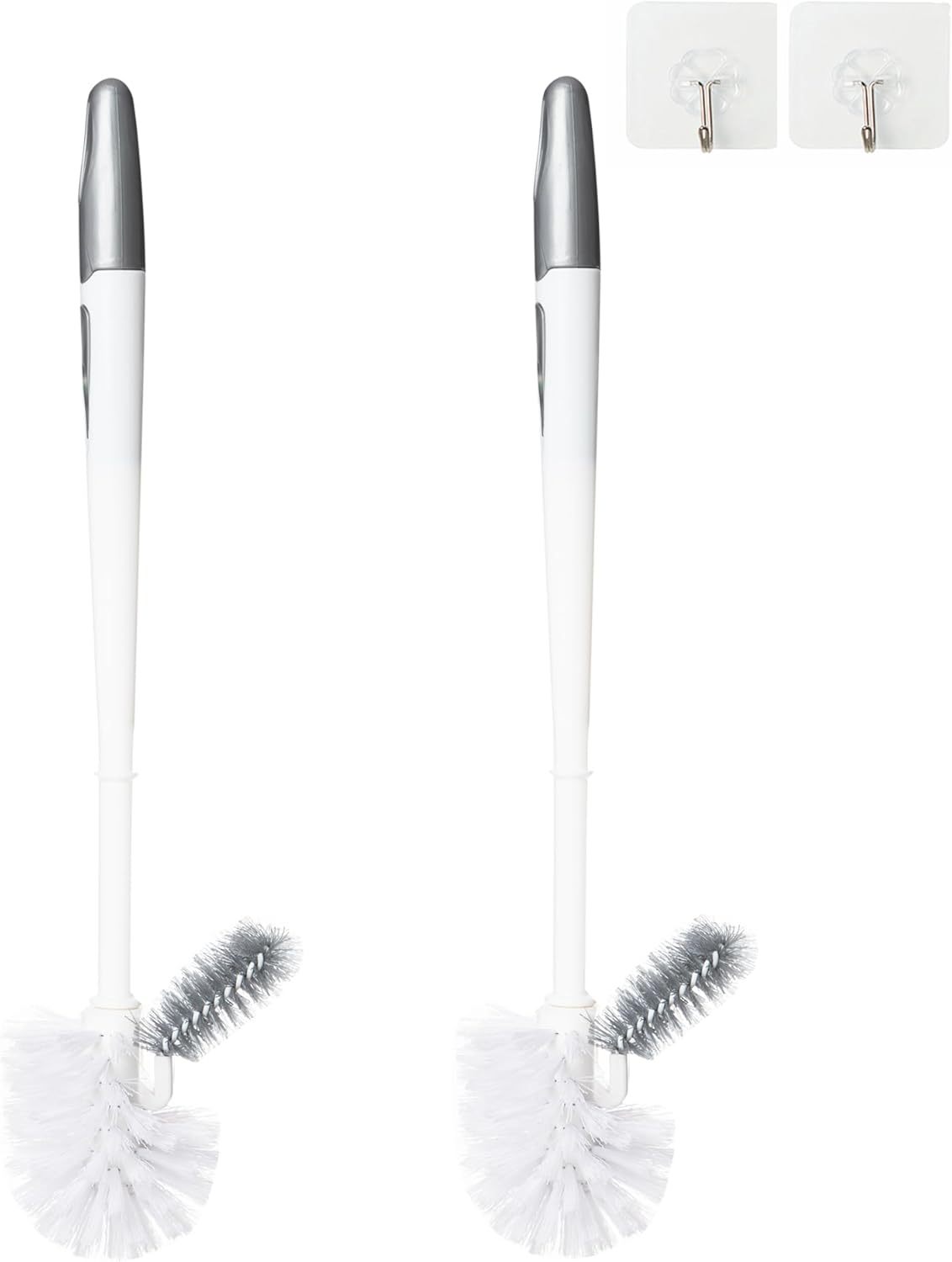 2 Pack Toilet Bowl Brush Without Holder for Bathroom, Under-Rim Double Brush Head, Long Handle