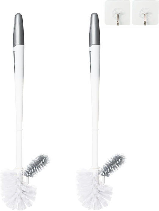 2 Pack Toilet Bowl Brush Without Holder for Bathroom, Under-Rim Double Brush Head, Long Handle