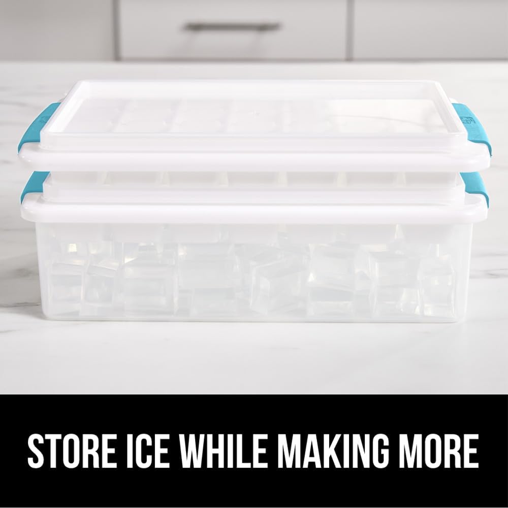 GORILLA GRIP Stackable Ice Cube Tray and Bin Set for Freezer, Includes 2 Trays with Lid and