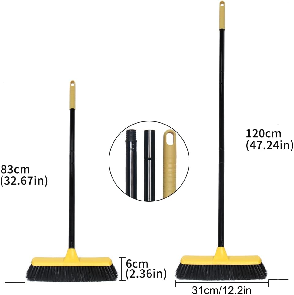 Push Broom with Long Handle, Floor Brush 51.6 inch Soft Bristle Broom 12.2" Wide for Cleaning