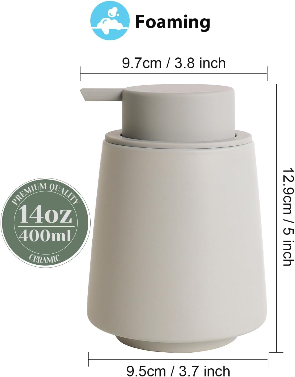 INGOFIN Ceramic Foaming Soap Dispenser -14 oz Foam Hand Soap Dispenser Bathroom, Modern Refillable