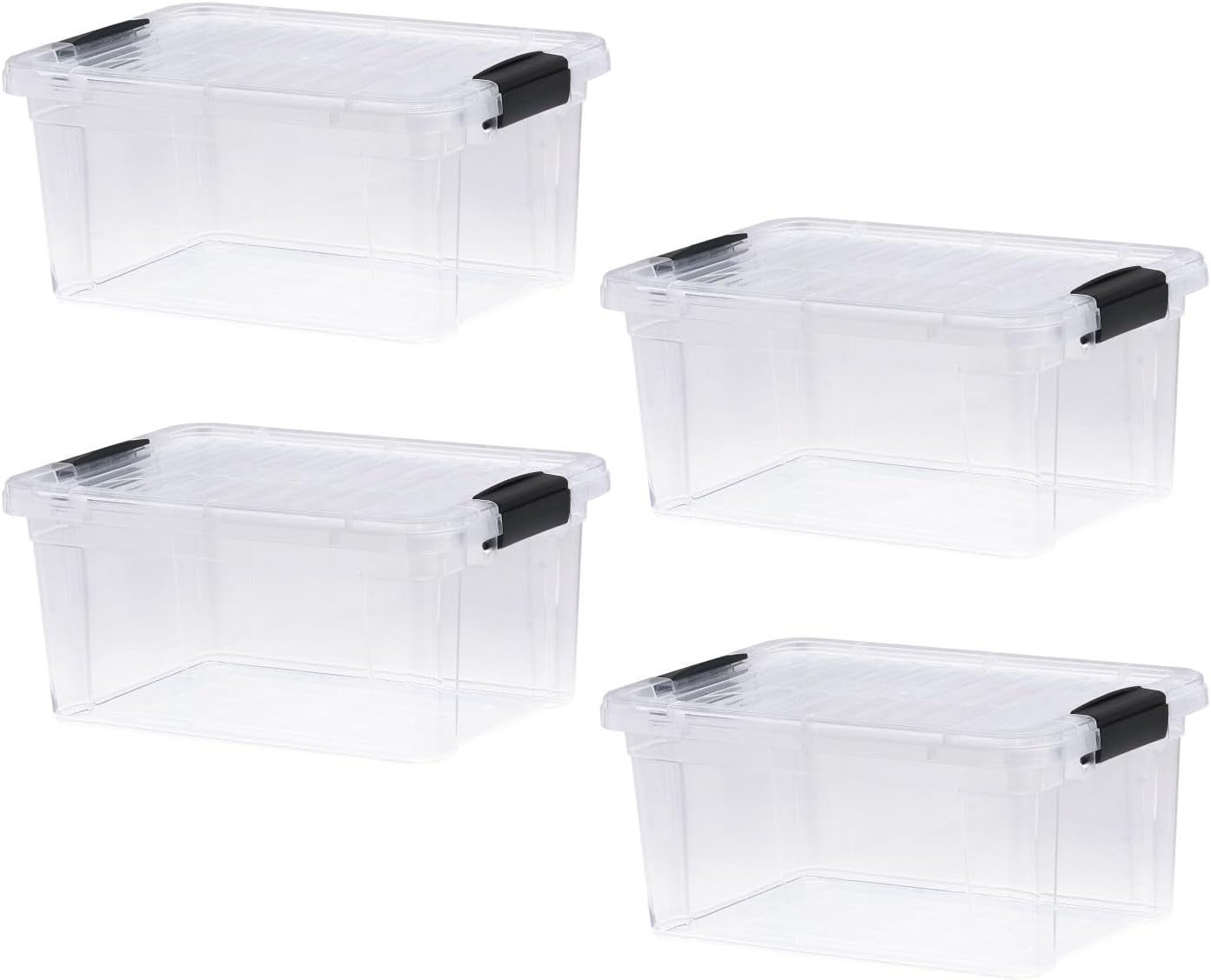Superio Storage Bins with Lids- 4 Pack, 6.6 Qt Clear Boxes for Organizing, Stackable Plastic