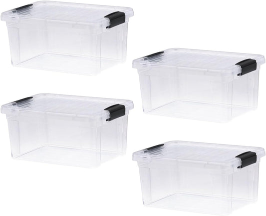 Superio Storage Bins with Lids- 4 Pack, 6.6 Qt Clear Boxes for Organizing, Stackable Plastic