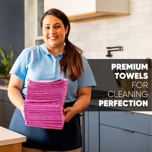 MW Pro Microfiber Cleaning Cloth | Pink | 12 Pack | 16” x 16” | All Purpose Microfiber Towels