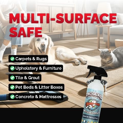 Unchained Pet Urine Stain & Odor Remover Spray – Oxygen-Based Enzyme Cleaner, Professional Strength