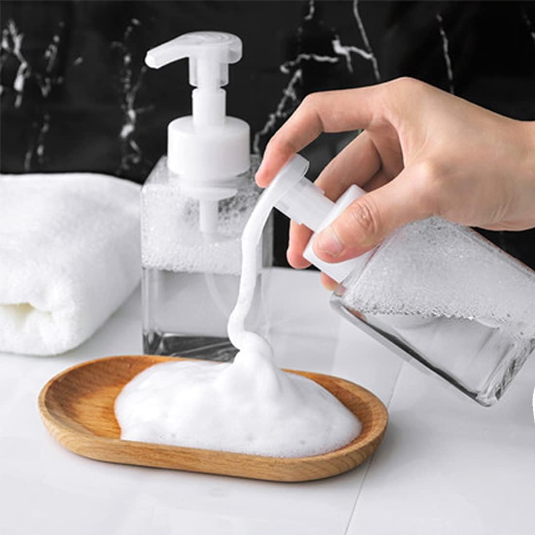 Foaming Soap Dispenser, 450ml(16oz) Refillable Modern Square Pump Bottle for Shampoo, Body Wash