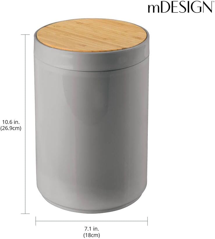 mDesign Plastic Round Trash Can Small Wastebasket - Garbage Bin Container with Swing-Close Lid