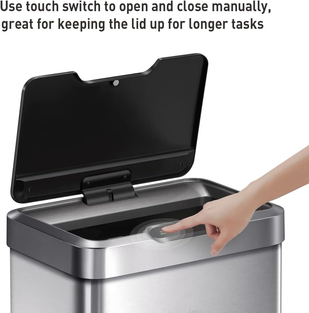 EKO Mirage-T 50 Liter / 13.2 Gallon Touchless Rectangular Motion Sensor Trash Can, Brushed