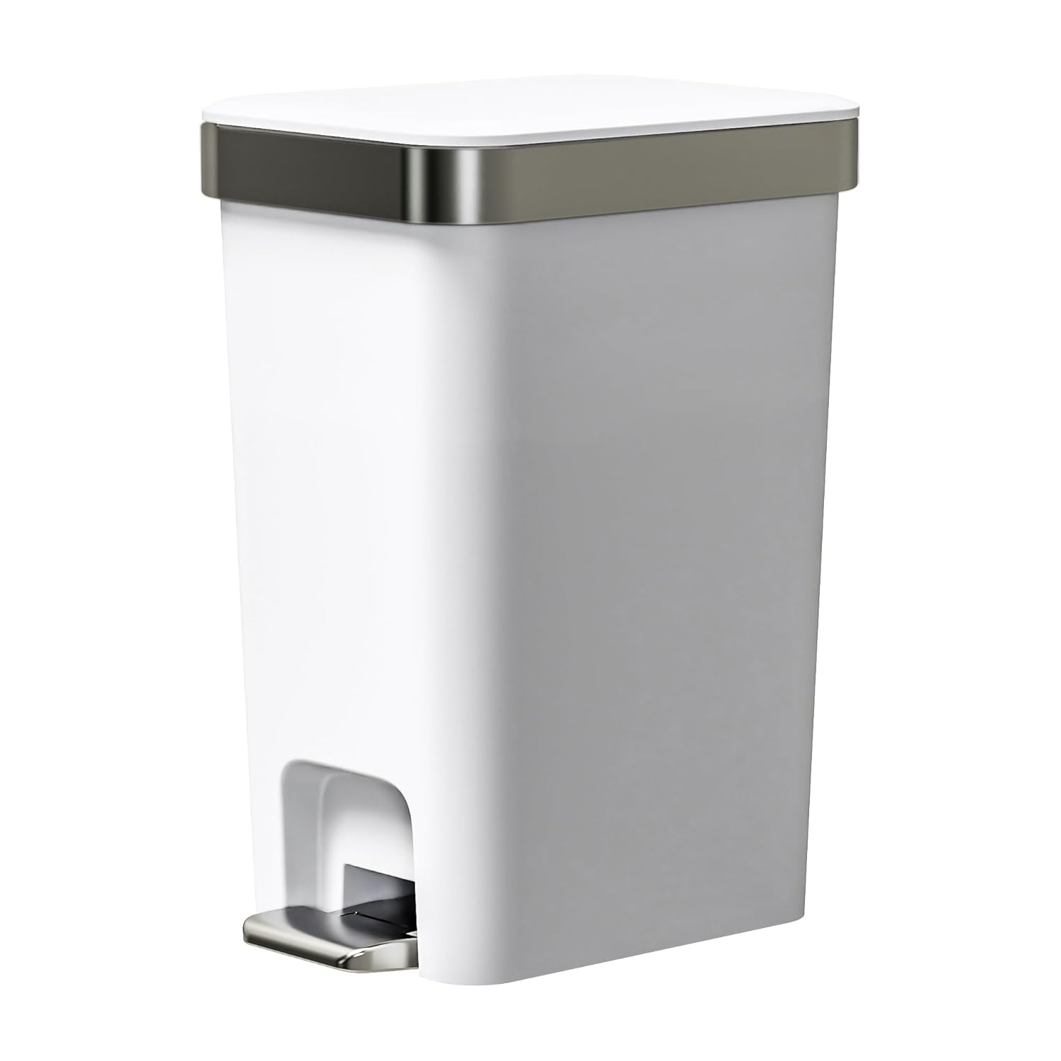 Small Bathroom Trash Can with Lid Soft Close, 10 Liter/2.6 Gallon Slim Garbage Can-Metal Step and