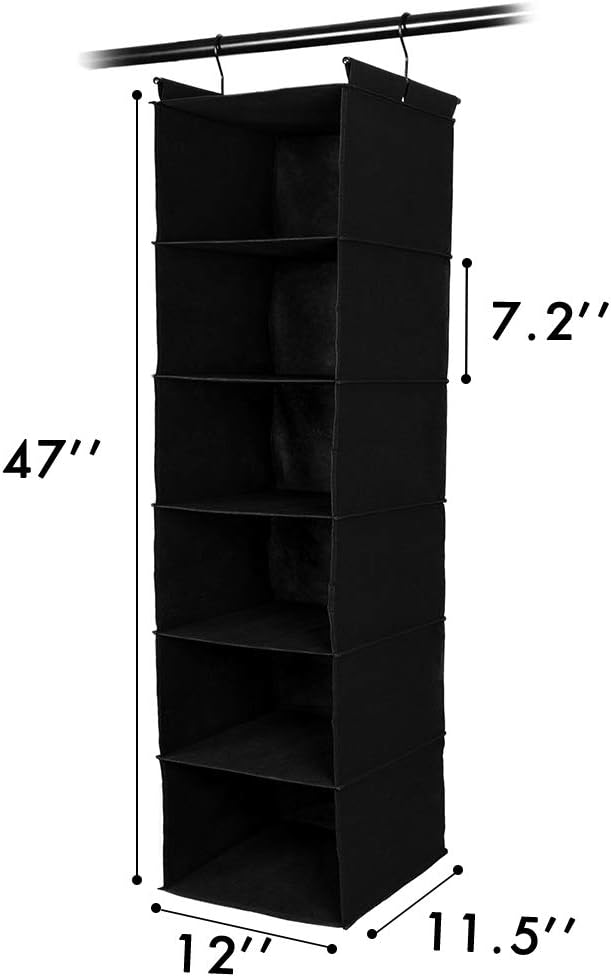 MAX Houser 6 Tier Shelf Hanging Closet Organizer, Closet Hanging Shelf with 2 Sturdy Hooks for