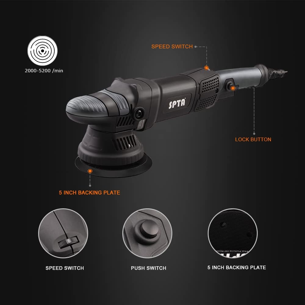 Buffer Polisher, SPTA 5-Inch 125mm Dual Action Random Orbital Car Polisher,Car Detailing Kit, 4Pcs