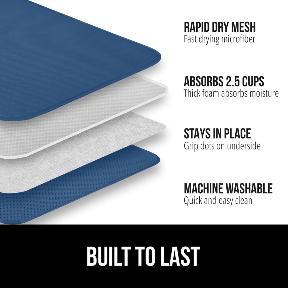 GORILLA GRIP Ultra Water Absorbent Microfiber Dish Drying Mat, 18x24, Quick Dry Thick Mesh, Slip