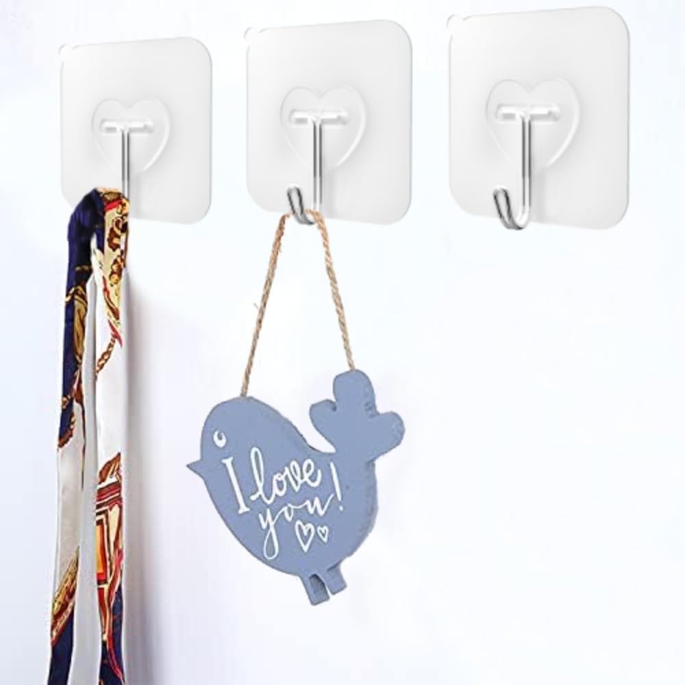 DGYB 20 Pcs Clear Adhesive Hooks for Hanging 22lb Self Adhesive Wall Hooks Heavy Duty Waterproof
