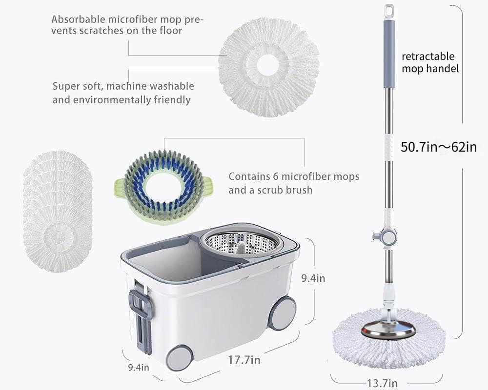 Michao Spin Mop Bucket Deluxe 360 Spinning Floor Cleaning System
