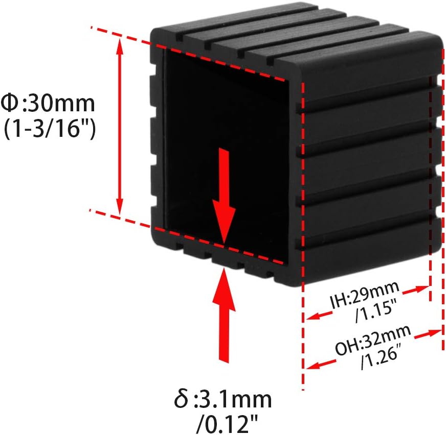 Flyshop Anti-Skid Non-Marking Synthetic Rubber Patio Chair Table Leg Caps Square Furniture Covers