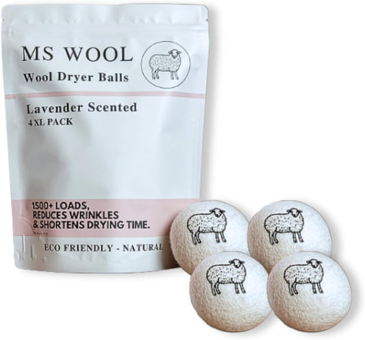 Lavender Scented Wool Dryer Balls – 4 XL Pack – Natural Fabric Softener, Reusable, Reduces Static