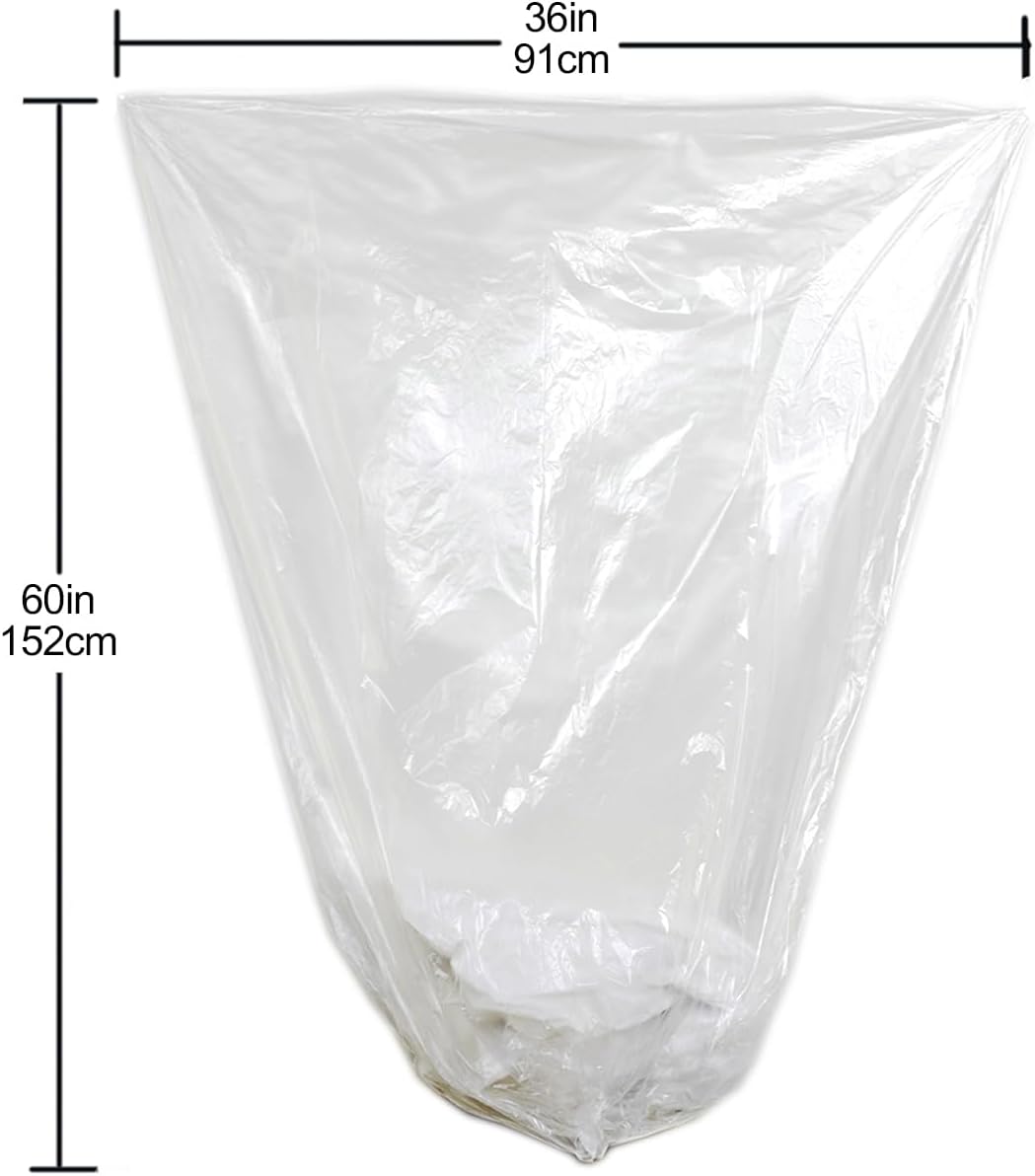 TYPLASTICS 55 Gallon Clear Trash Can Liners - 36" x 60" - High Density Garbage Bags - Case of 200