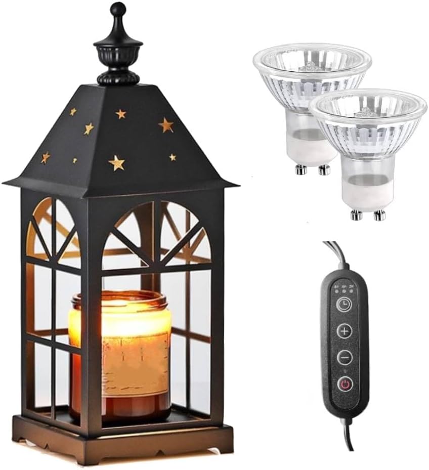 VINGVO Candle Warmer Lamp with Timer, Electric Candle Warmer, Wax Warmer with 2 Bulbs, Adjustable