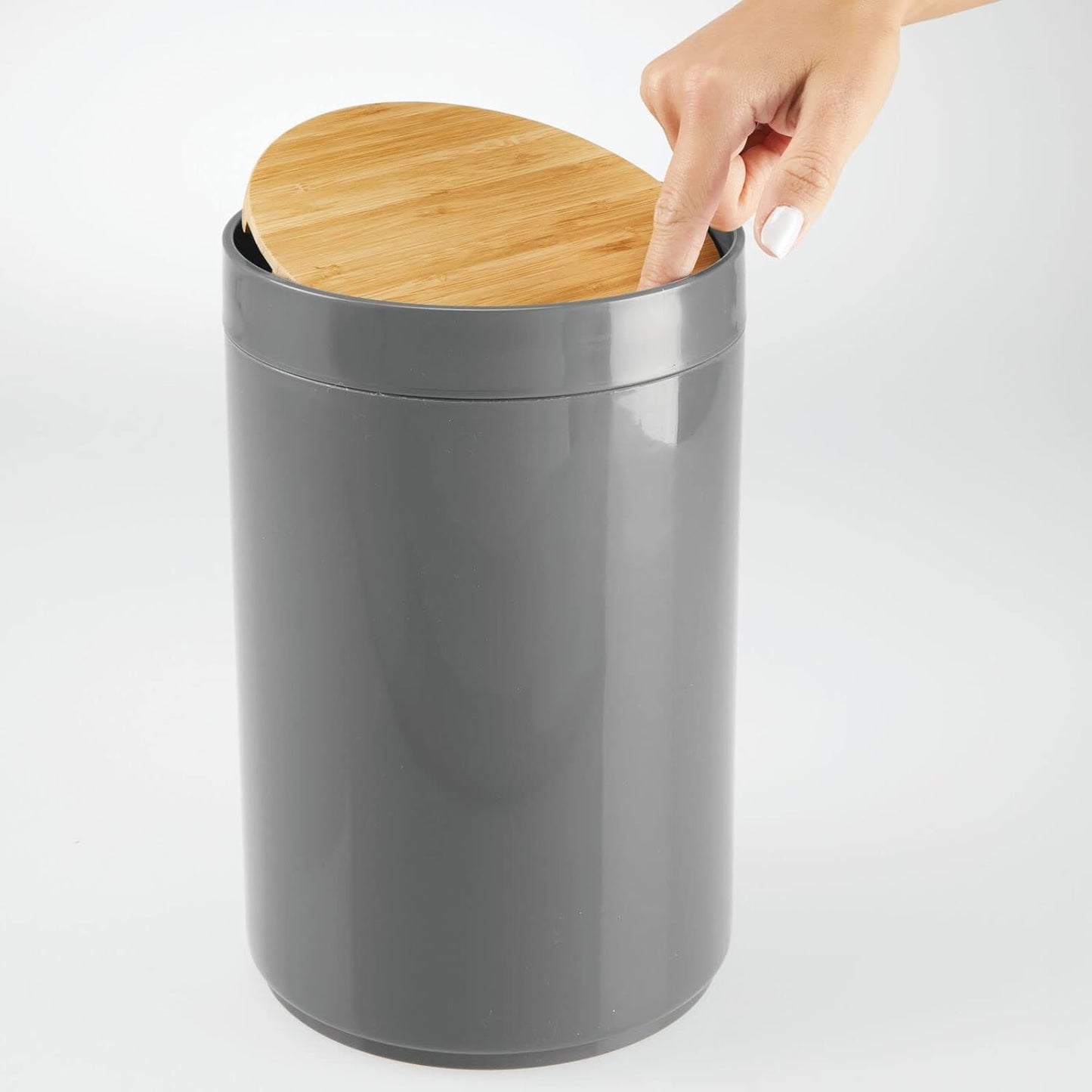mDesign Plastic Round Trash Can Small Wastebasket - Garbage Bin Container with Swing-Close Lid