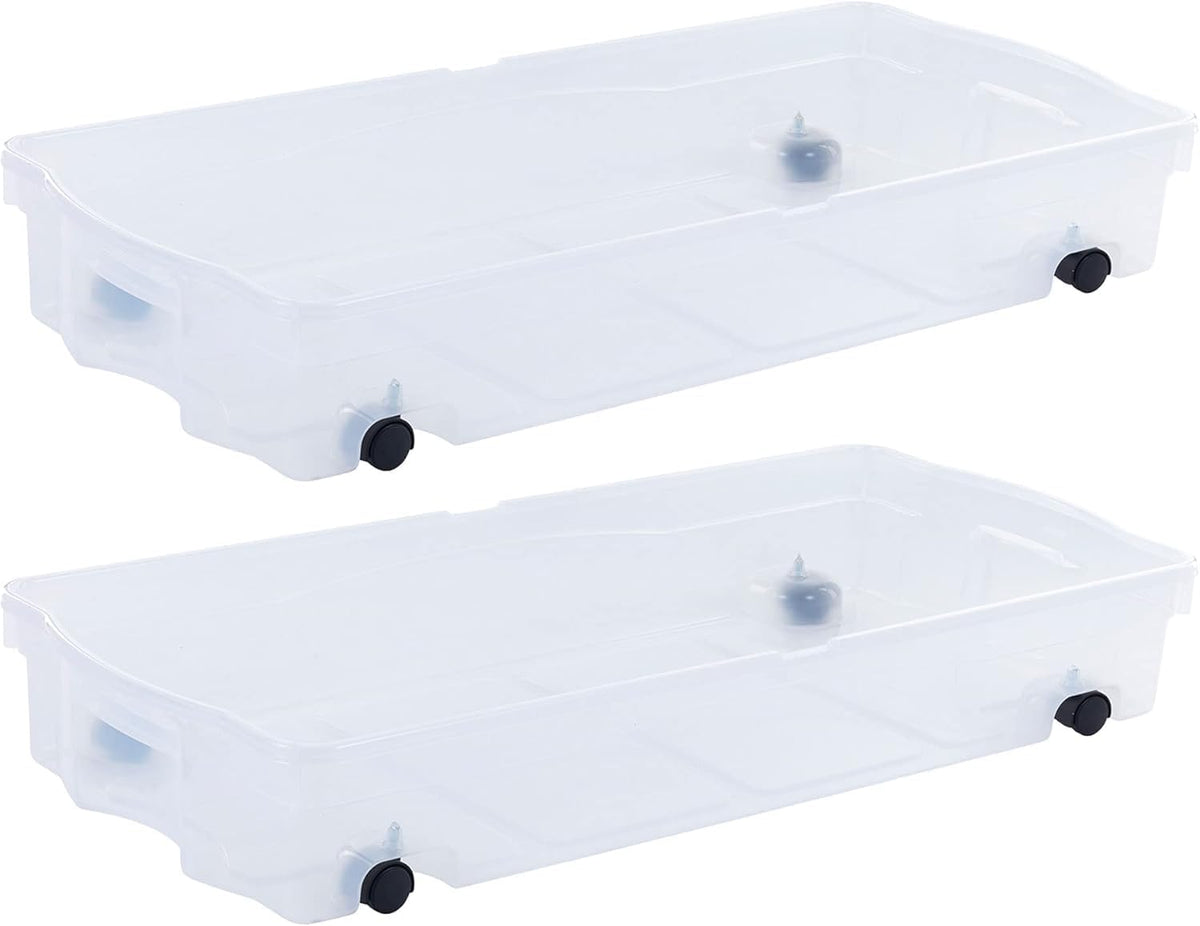 Rubbermaid 70 Quart Under the Bed Low Profile Storage Boxes with Dual Hinged Lids and Easy Rolling