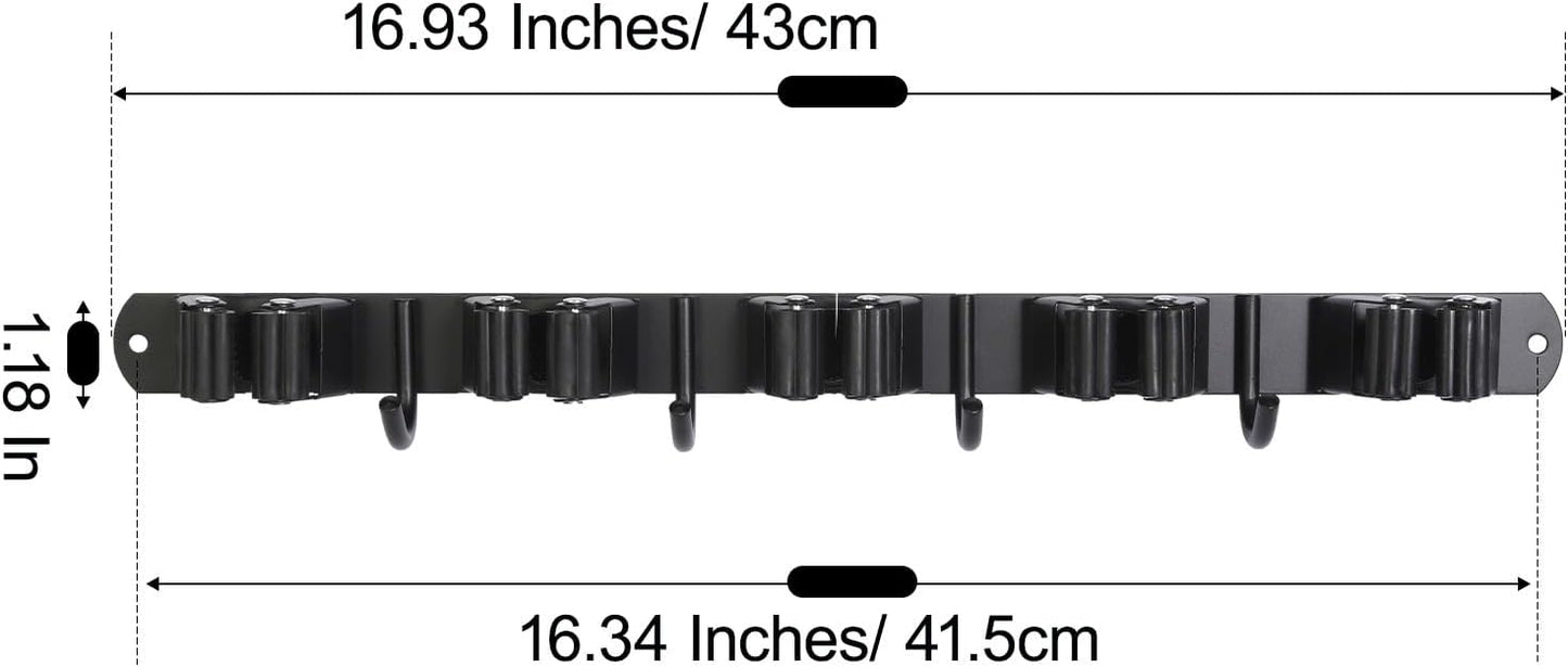 voze 5 Racks and 4 Hooks Mop and Broom Holder Wall Mount, Self Adhesive Heavy Duty Broom Hanger