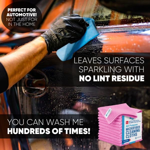 Microfiber Wholesale 12" x 12" MW Pro Multi-Surface Cleaning Cloths Pink - 12 Pack | Premium