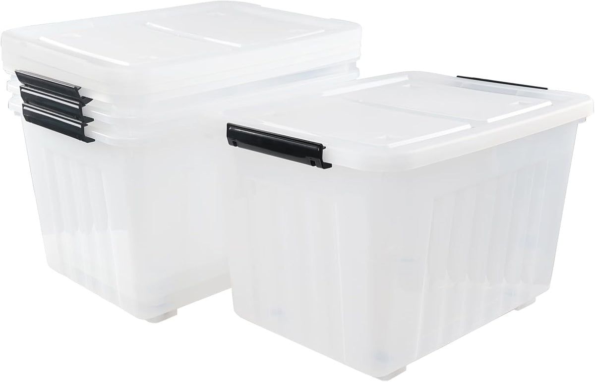 4-Pack 42 L Clear Plastic Storage Container Bin with Lids and Latch Buckle, Clear Storage Latch
